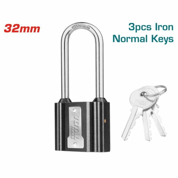 Total Iron Padlock Long Shackle 32Mm With 3 Keys Tlk31321L