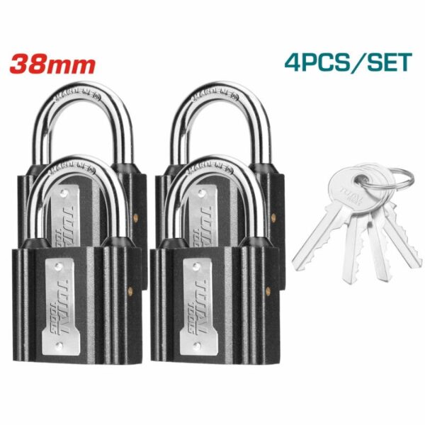 Total Iron Key Alike Padlock 38Mm With Waterproof Rubber Cover, Iron Brass, 4 Keys 4Pcs Set Tlk31T4382