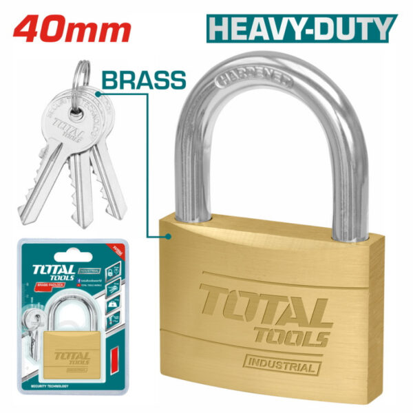 Total Heavy Duty Brass Padlock 40Mm, Solid Brass Cylinder With Pins, 4Pcs Brass Keys, 2Pcs Set Tlk32T2402