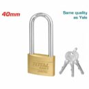Total Brass Padlock Heavy Duty Long Shackle 40mm, Solid Brass Cylinder with Pins, 3pcs Brass Keys TLK32402L
