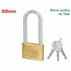 Total Brass Padlock Heavy Duty Long Shackle 50mm, Solid Brass Cylinder with Pins, 3pcs Brass Keys TLK32502L