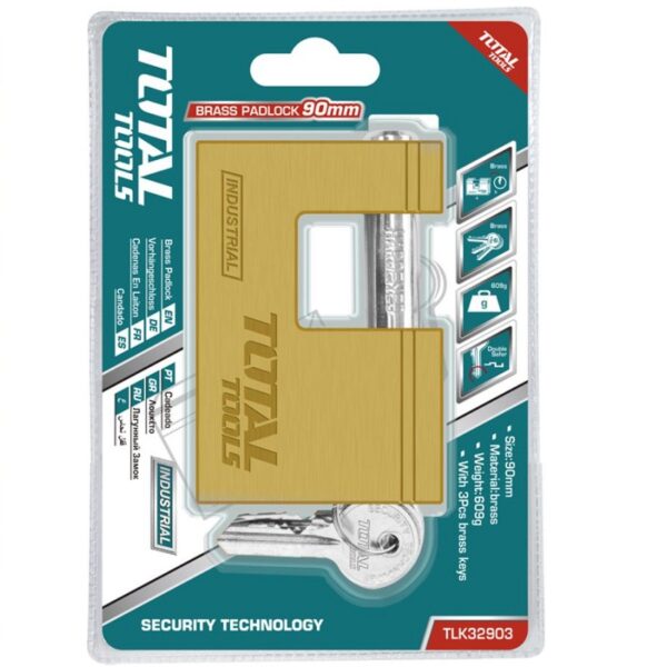 Total Brass Block Padlock 90Mm Heavy Duty Tlk32903