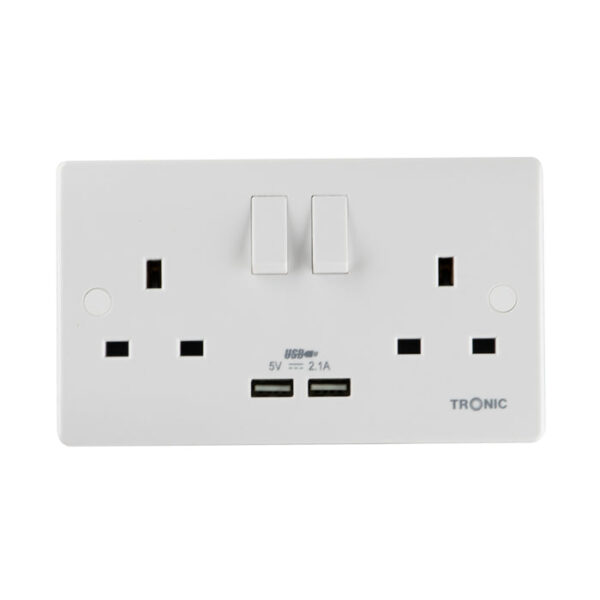Tronic Twin Switch Socket With 2 Usb
