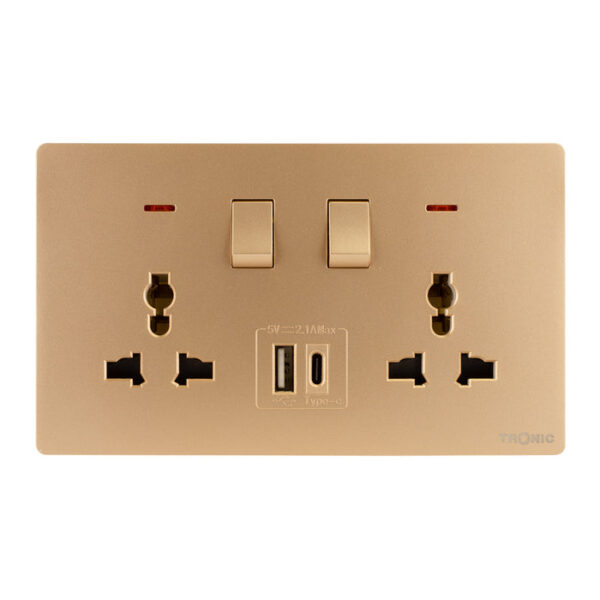 Tronic Universal Switch Socket Twin With Usb + Type C