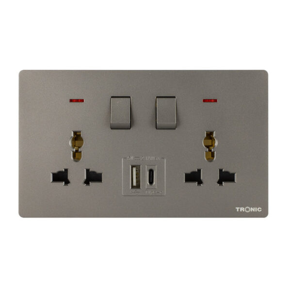 Tronic Universal Switch Socket Twin With Usb + Type C
