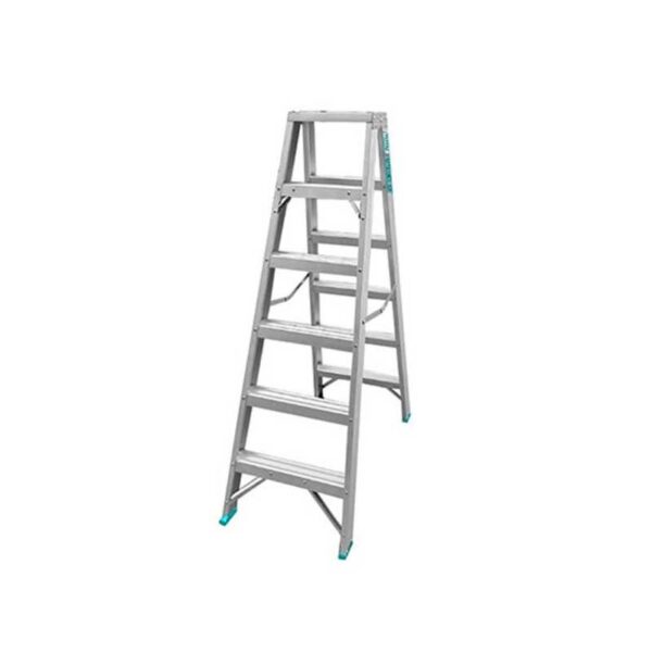 Total Double Sided Folding Ladder Aluminium 2 X 6 Steps, Easily Foldable For Space Saving Storage, Oxidation Thlad01061