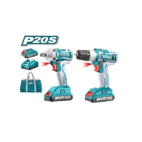 Total Drill Machine &Amp; Impact Wrench Cordless Li-Ion 2Pc Combo Kit Tckli2007