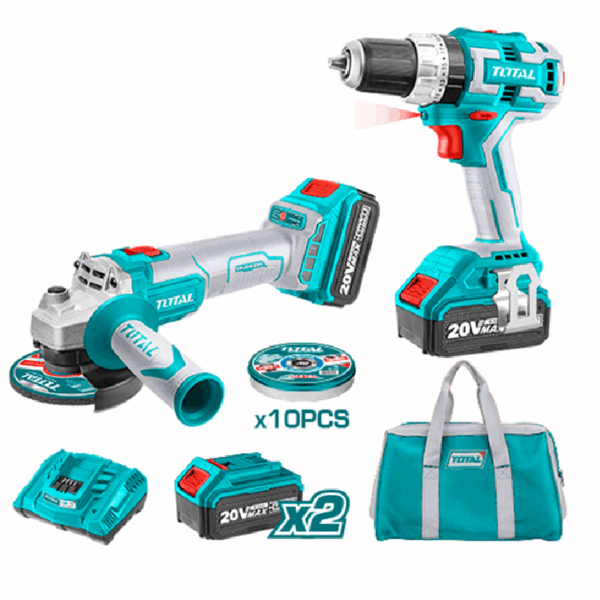 Total Drill Machine Cordless Li-Ion 20V 2Pcs Tckli6015