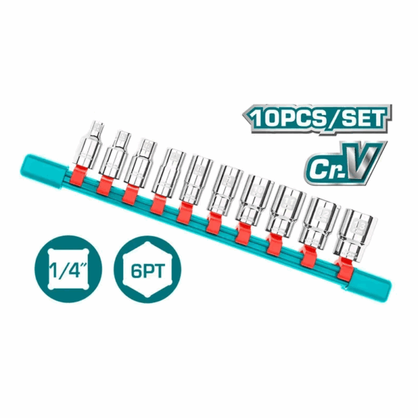 Total Socket Spanner Set 1/4&Quot; Pack Of 10 Tht1411023