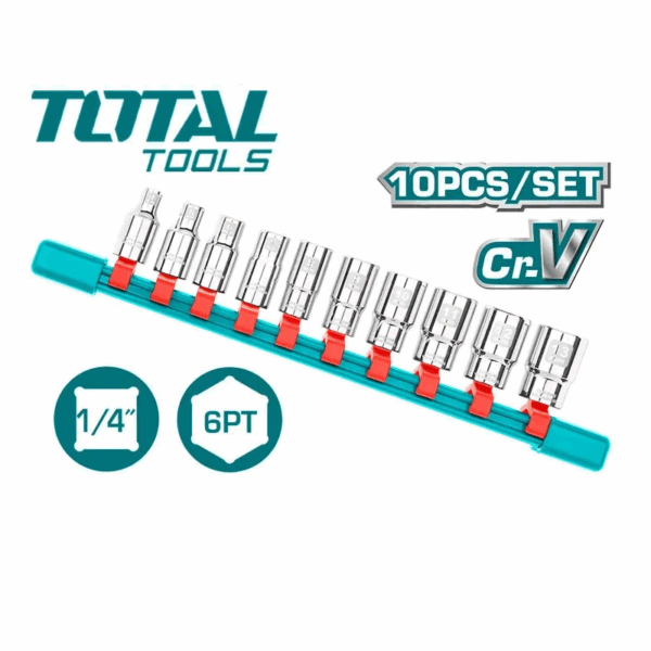 Total Socket Spanner Set 1/4&Quot; Pack Of 10 Tht1411023