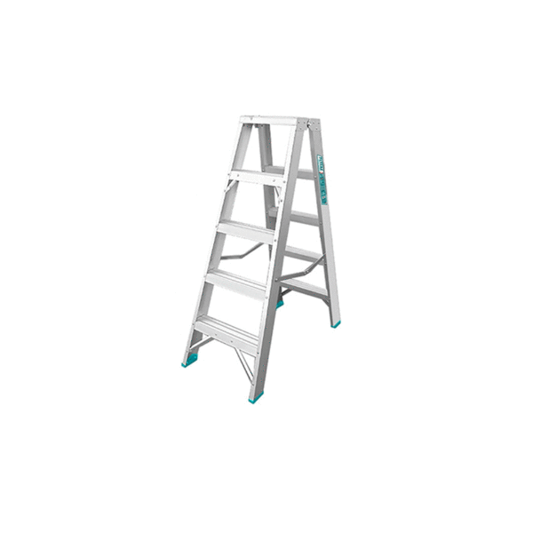 Total Double Sided Folding Ladder Aluminium 2 X 5 Steps, Easily Foldable For Space Saving Storage, Oxidation Thlad01051