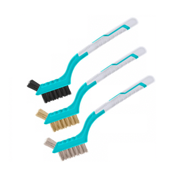 Total Abrasive Wire Brush 180Mm/7&Quot; 3Pcs Set, Three Mini Cleaning Brushes With Nylon, Brass And Wire Bristles Tac38033