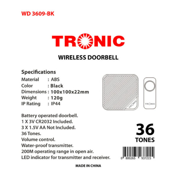 Tronic Wireless Doorbell Wd 3609-Bk