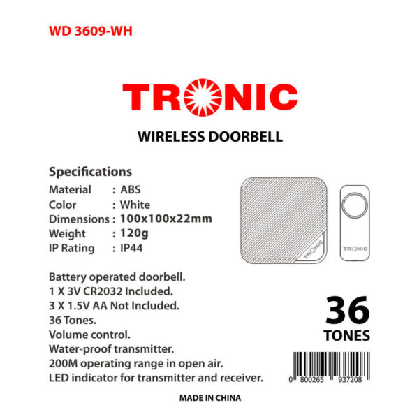 Tronic Wireless Doorbell Wd 3609-Bk