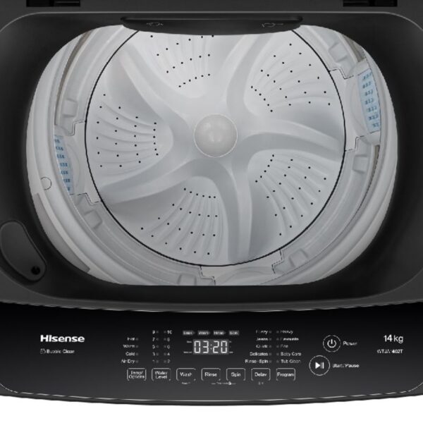 Hisense Washing Machine 14Kg, Top Load Automatic Bubble Clean, Air Dry Function, Soak Function, Double Water Inlets, Child Lock Function Silver Wtja1402Bt