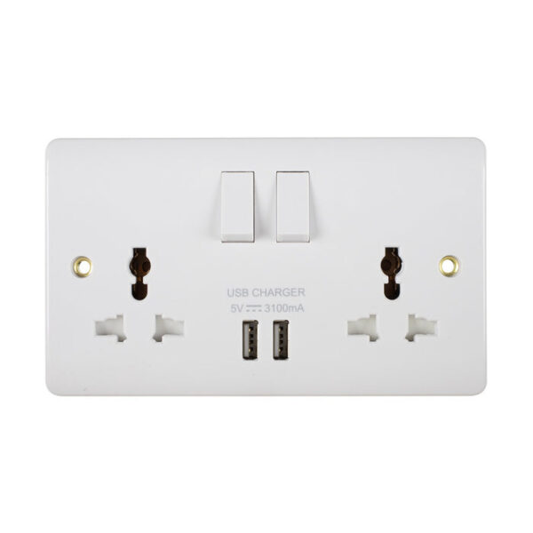 Tronic Universal Switch Socket Twin With 2 X Usb