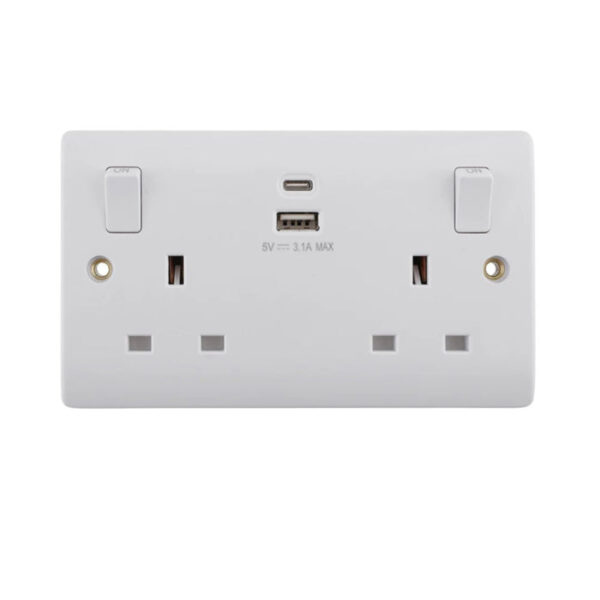 Tronic Twin Switch Socket With Type C + Usb