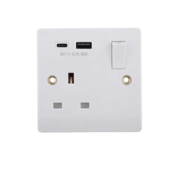 Tronic Single Switch Socket With Type C + Usb