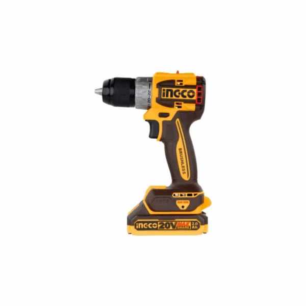 Ingco Compact Brushless Cordless Drill Lithium-Ion 20V 60Nm With 2 Speed Gear, Led Battery Indicator, Work Light Cdli20602
