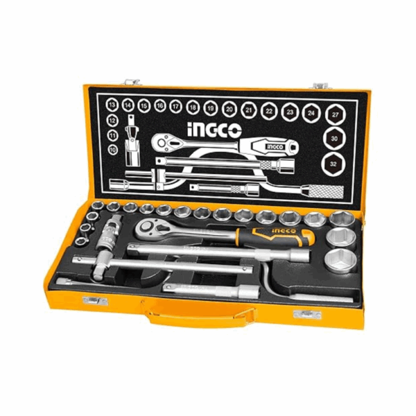 Ingco Socket Set 24Pcs 1/2&Quot; With Cr-V Material, Heat Treated &Amp; Chromed Plated Hkts0243