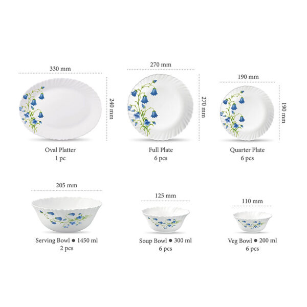 La Opala Dinner Set Blue Bells Classique 47 Pieces Lb047