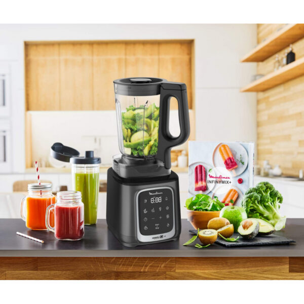 Moulinex Blender 2.6L Tritan Blender Jar With 2 Mills, 1600W, Razor Sharp 6 Blades, Infinity Mix, Digital Touch Control With 5 Automatic Programs, 10 Speed Settings, On The Go Bottle Lm91Hd27