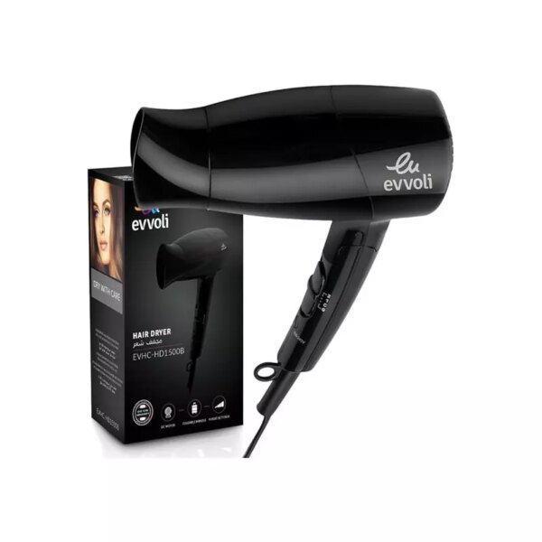 Evvoli Hair Dryer 1500W With 4 Speeds, Foldable Handle Black Evhc-Hd1500B