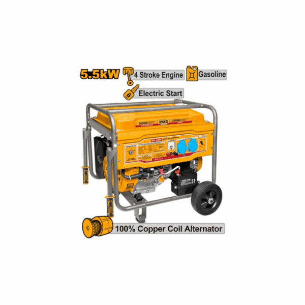 Ingco Gasoline Generator 5.5Kw With 4 Stroke Air Cooled Engine, Electric Start, 25L Tank Ge55003