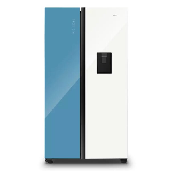 Hisense White And Khaki Glass Side By Side Fridge 508L H670Sdk-Wd
