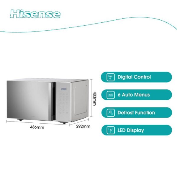 Hisense Microwave 26L 700W Solo Digital, 6 Power Levels, Touch Display, Handle, Mirror Finish H26Moms5H