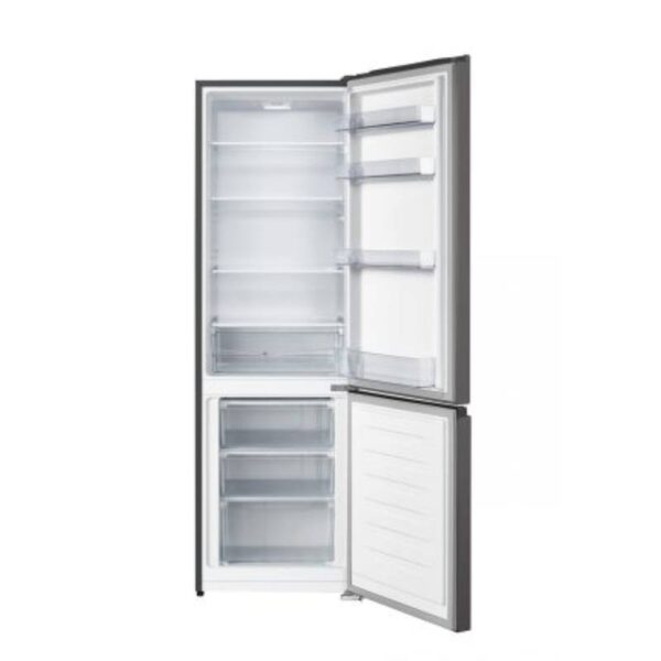 Hisense Refrigerator 265L Double Door, Bottom Freezer, Defrost Cooling, Recessed Handle, Big Guard, Tempered Glass, Led Light, Inox H370Bit