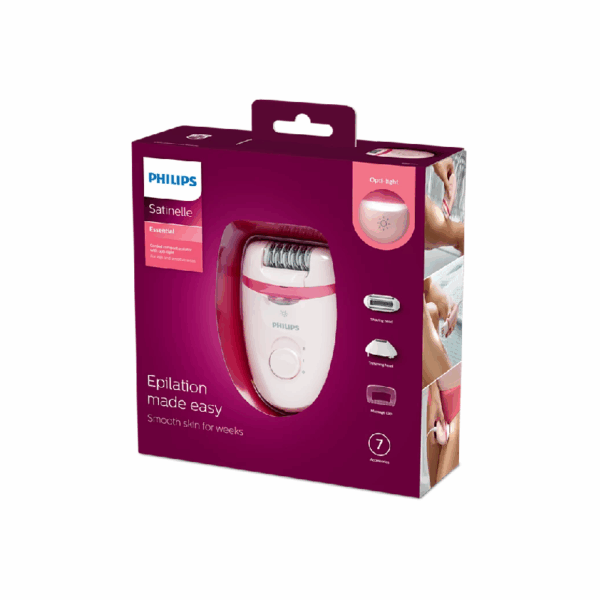 Philips Satinelle Essential Corded Compact Epilator With 7 Accessories, Exfoliation Glove &Amp; Carry Pouch, Opti-Light For Legs, Arms &Amp; Underarms Bre285