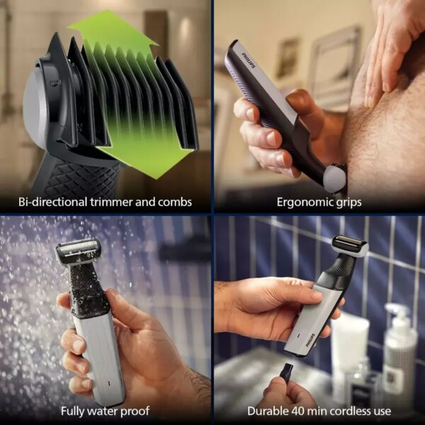 Philips Cordless Bodygroom &Amp; Intimate Areas Trimmer, Clinically Tested For Sensitive Skin, 40 Min Runtime, Bi-Directional Trimmer And 3Mm Comb Series 3000 Bg3007