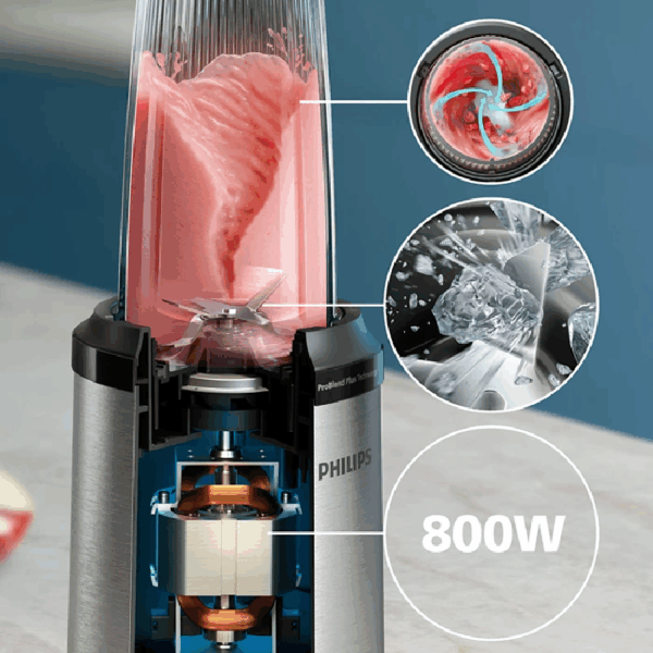 Philips Smoothie Blender 5000 Series 700+300Ml 800W With Problend Plus Technology, Detachable Blades, Easy Clean, Elegant Compact Design, Large Tumbler &Amp; Small Cup Hr2765