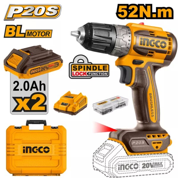 Ingco Lithium-Ion Cordless Brushless Drill 20V Cdli20453