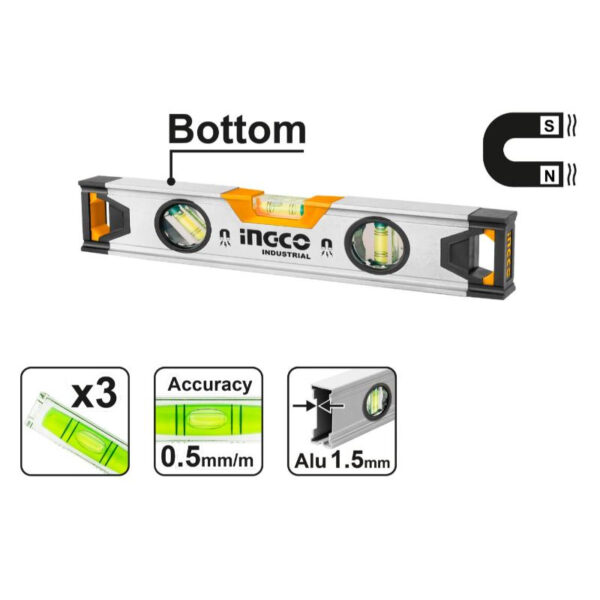Ingco Spirit Level With Powerful Magnets 40Cm X 1.5Mm Hsl38040M