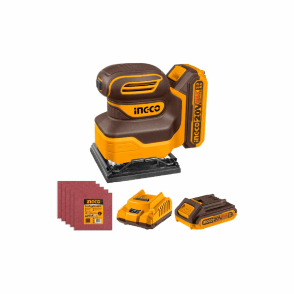 Ingco Cordless Sheet Sander 20V With Battery &Amp; Charger, 5Pcs Sand Paper Cshsli20141
