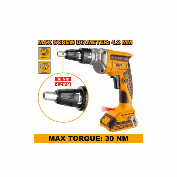 Ingco Cordless Drywall Screwdriver 20V With Battey &Amp; Charger Cdsli204200