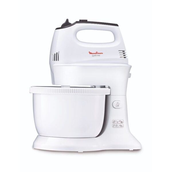 Moulinex Quickmix Hand Mixer With Bowl 350W 3.5L 5 Speeds 2 Attachments White Hm311127