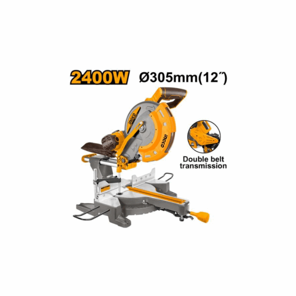 Ingco Mitre Saw 305Mm 2400W With Carbon Brush, Extension Bars, Tct Blade &Amp; Dust Bag Bm2S24007