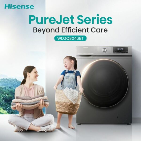 Hisense Washing Machine 8Kg &Amp; Dryer 5Kg Smart Wi-Fi Connectlife App Inverter Jet Titanium Grey Wd3Q8043Bt