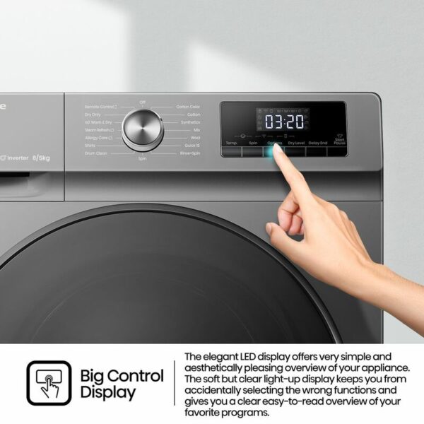 Hisense Washing Machine 8Kg &Amp; Dryer 5Kg Smart Wi-Fi Connectlife App Inverter Jet Titanium Grey Wd3Q8043Bt