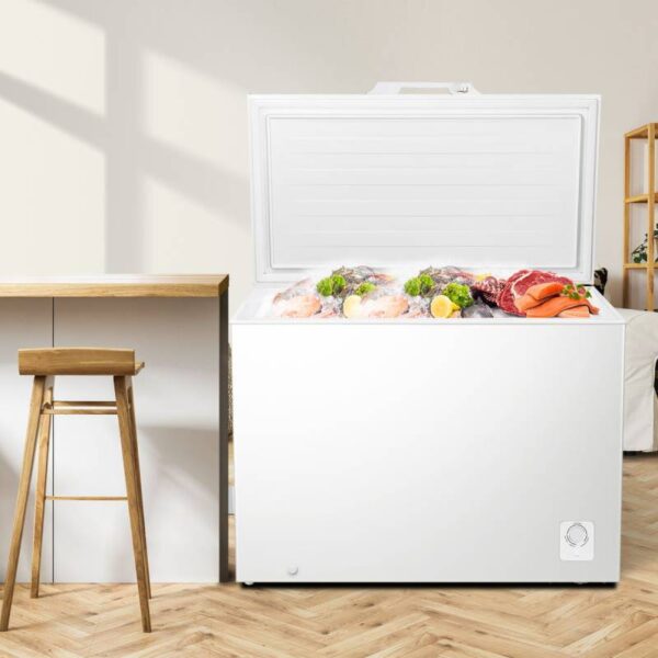 Hisense Chest Freezer 297L Multimode Function, Energy Saving, Spring-Load Hinges, Defrost Drain, Handle, Aluminum, Super Freezer, Lock, White H390Cf
