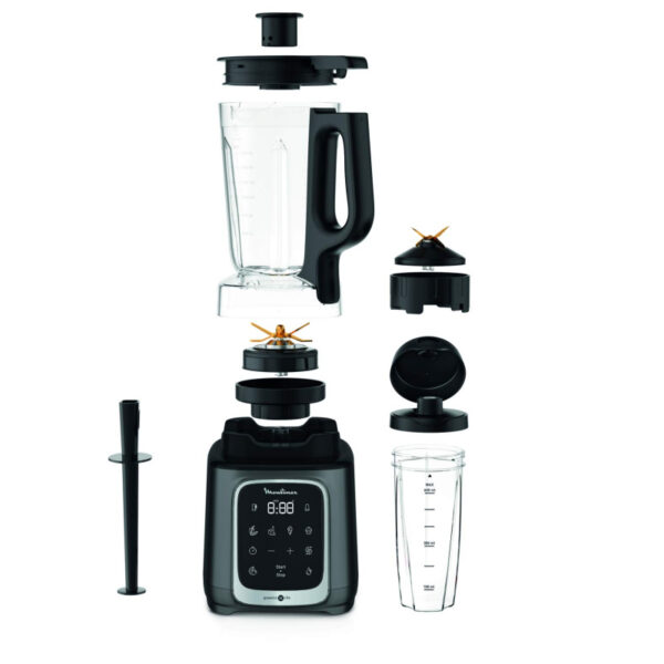 Moulinex Blender 2.6L Tritan Blender Jar With 2 Mills, 1600W, Razor Sharp 6 Blades, Infinity Mix, Digital Touch Control With 5 Automatic Programs, 10 Speed Settings, On The Go Bottle Lm91Hd27