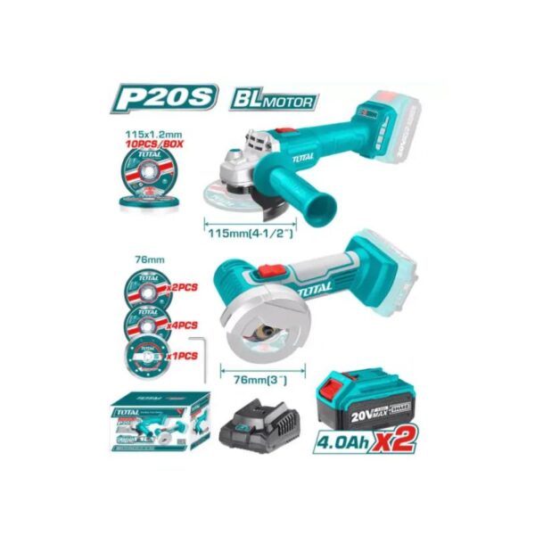 Total Kit Cut Off Tool &Amp; Angle Grinder 20V Cordless, Lithium-Ion, 2Pcs Combo Tosli2211415