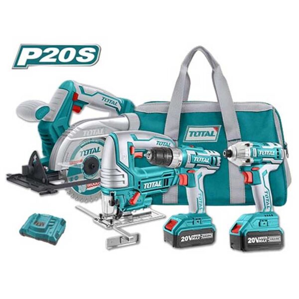 Total Drill Machine, Impact Wrench, Jigsaw, Circular Saw Cordless Li-Ion 4Pc Combo Tckli2010