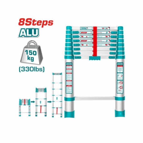 Total Telescopic Ladder With 8 Steps, Aluminium Body, Easy Carry Thlad08081