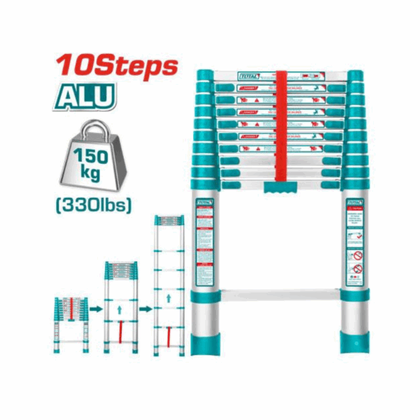 Total Telescopic Ladder With 10 Steps, Aluminium Body, Easy Carry Thlad08101