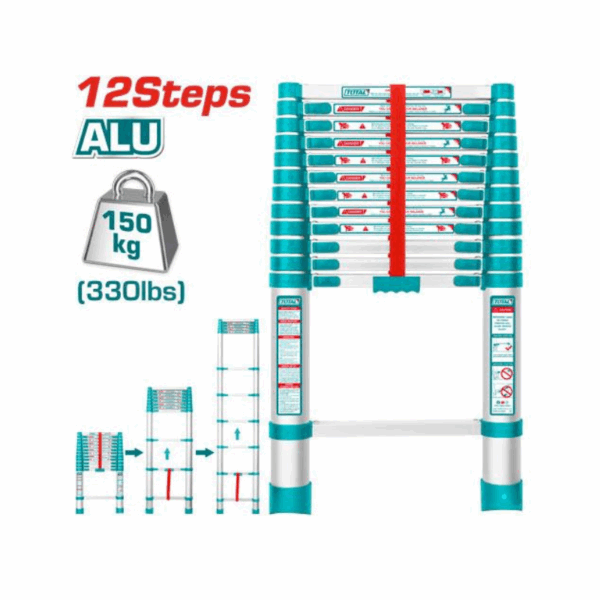 Total Telescopic Ladder With 12 Steps, Aluminium Body, Easy Carry Thlad08121