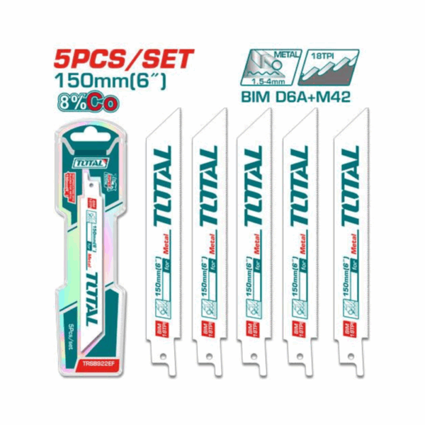 Total Reciprocating Saw Blades For Metal 150Mm/6&Quot; 18T-Hss-Milled 5Pcs Set Trsb922Ef